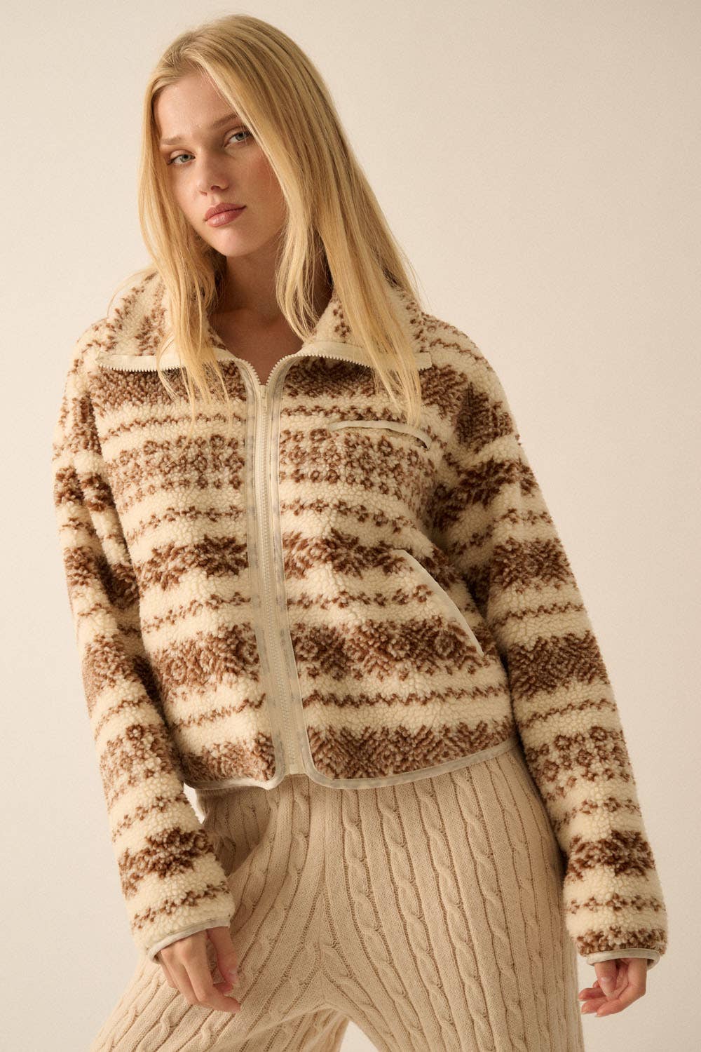 Alpine Print Sherpa Fleece Jacket