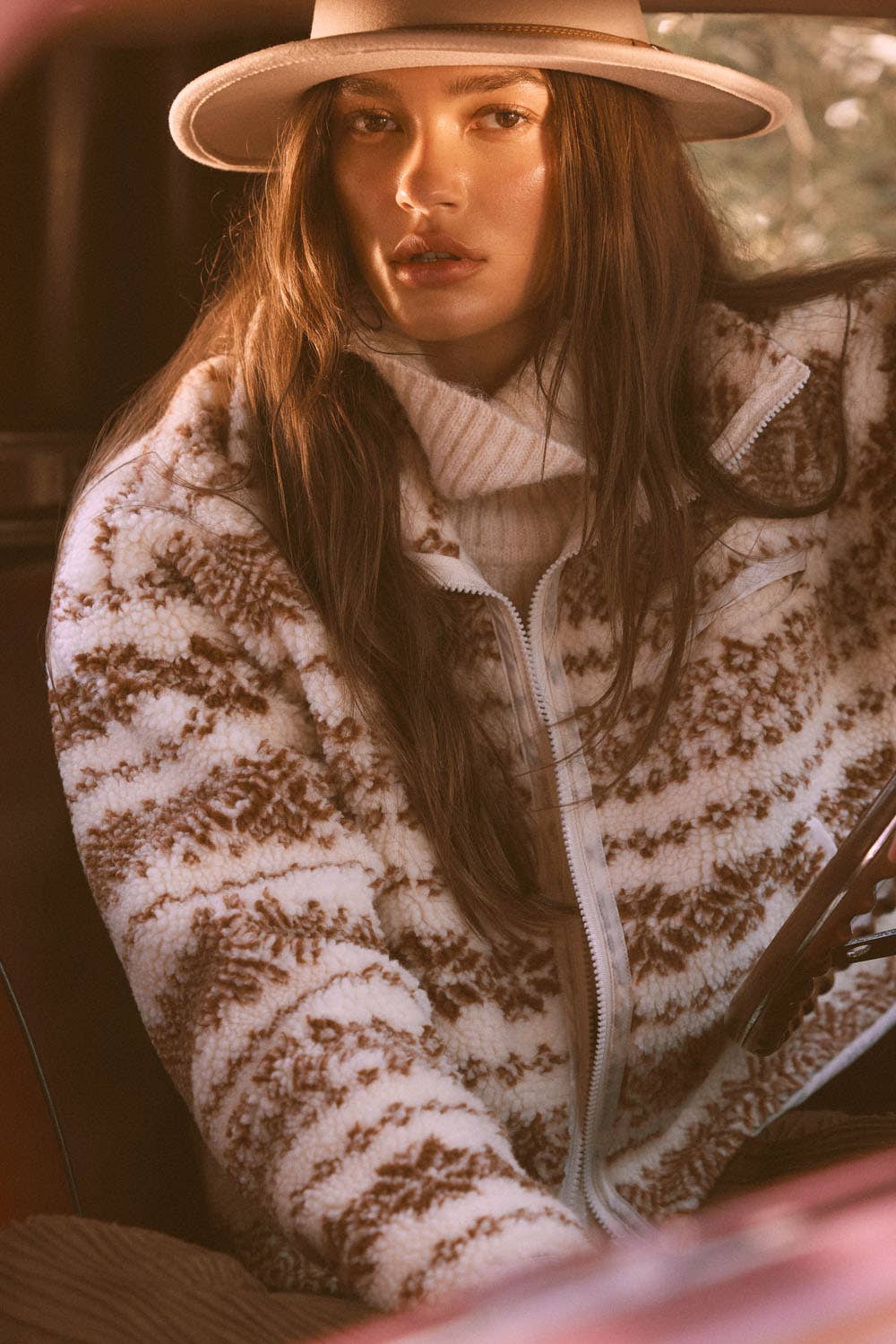 Alpine Print Sherpa Fleece Jacket