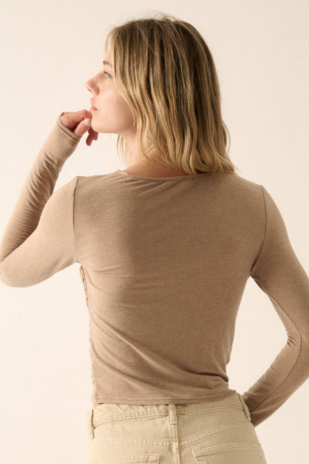 Ruched-Bodice Long Sleeve Top