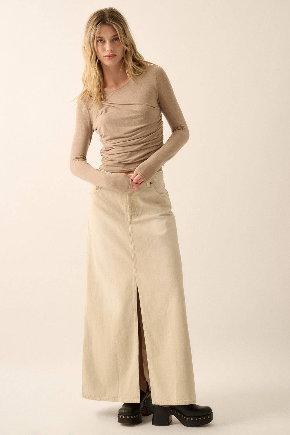 Ruched-Bodice Long Sleeve Top