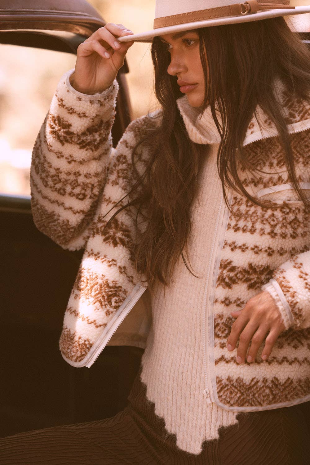 Alpine Print Sherpa Fleece Jacket