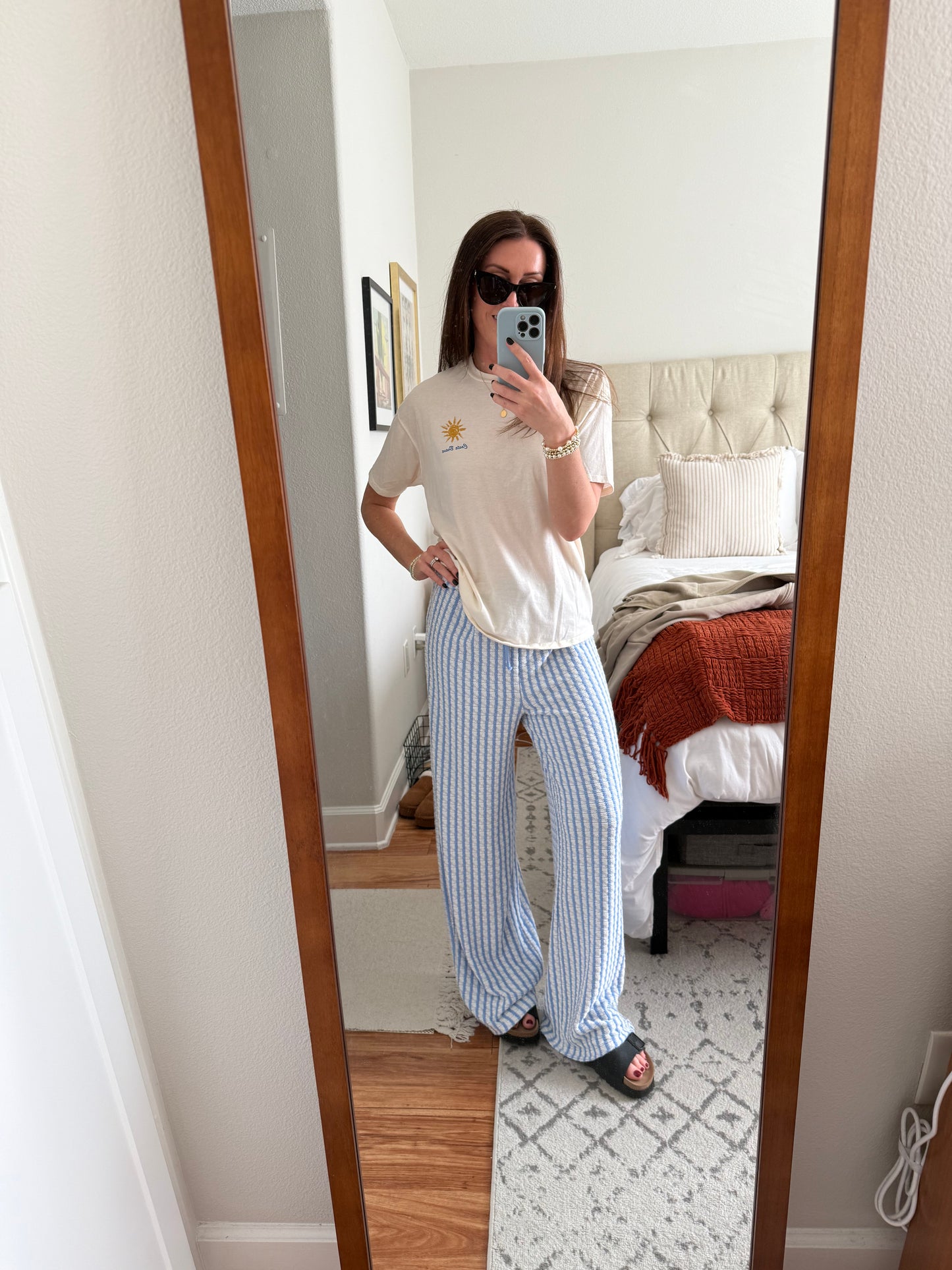 Striped High Waist Drawstring Pants