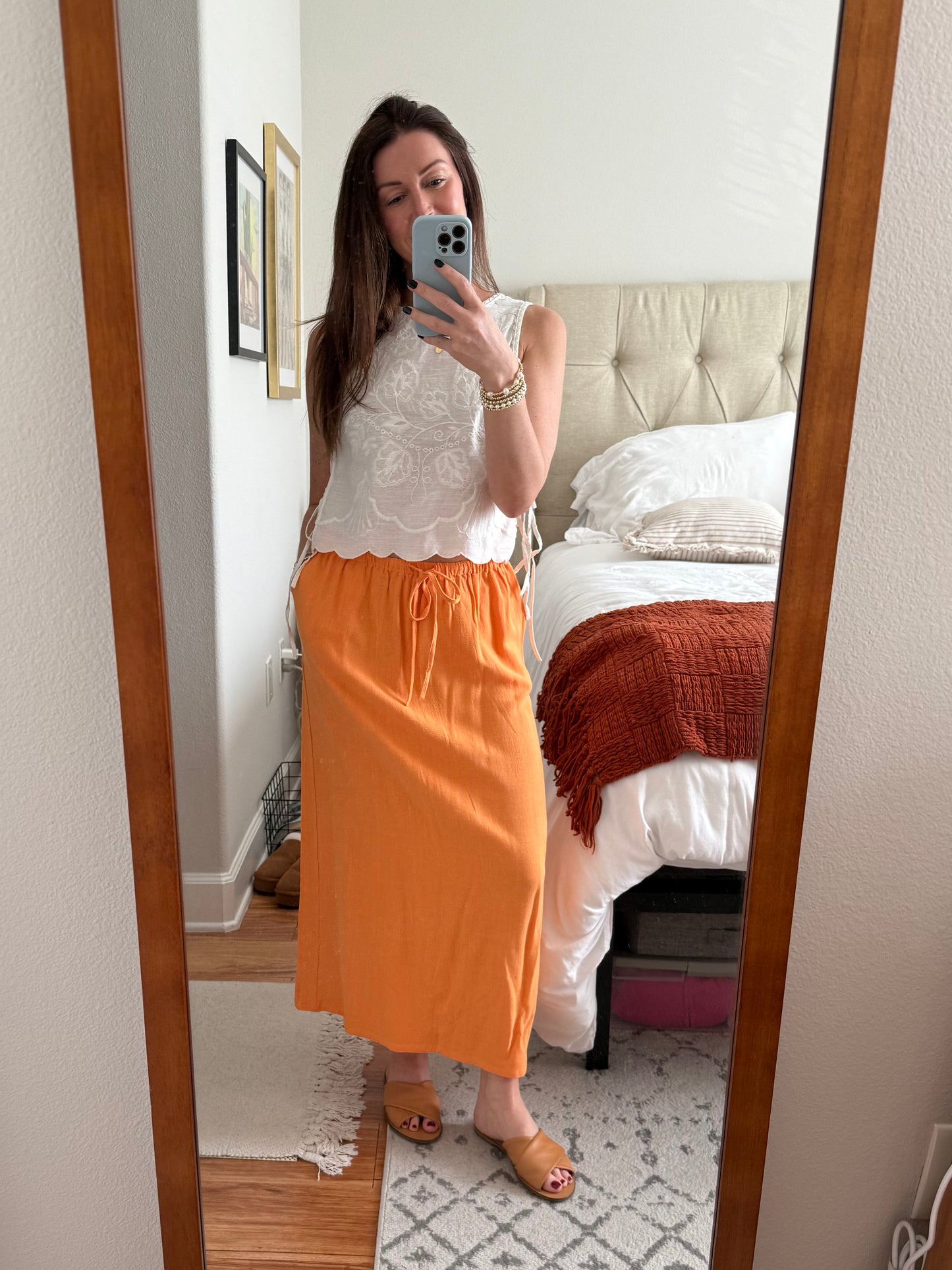 Linen Blend Midi Skirt
