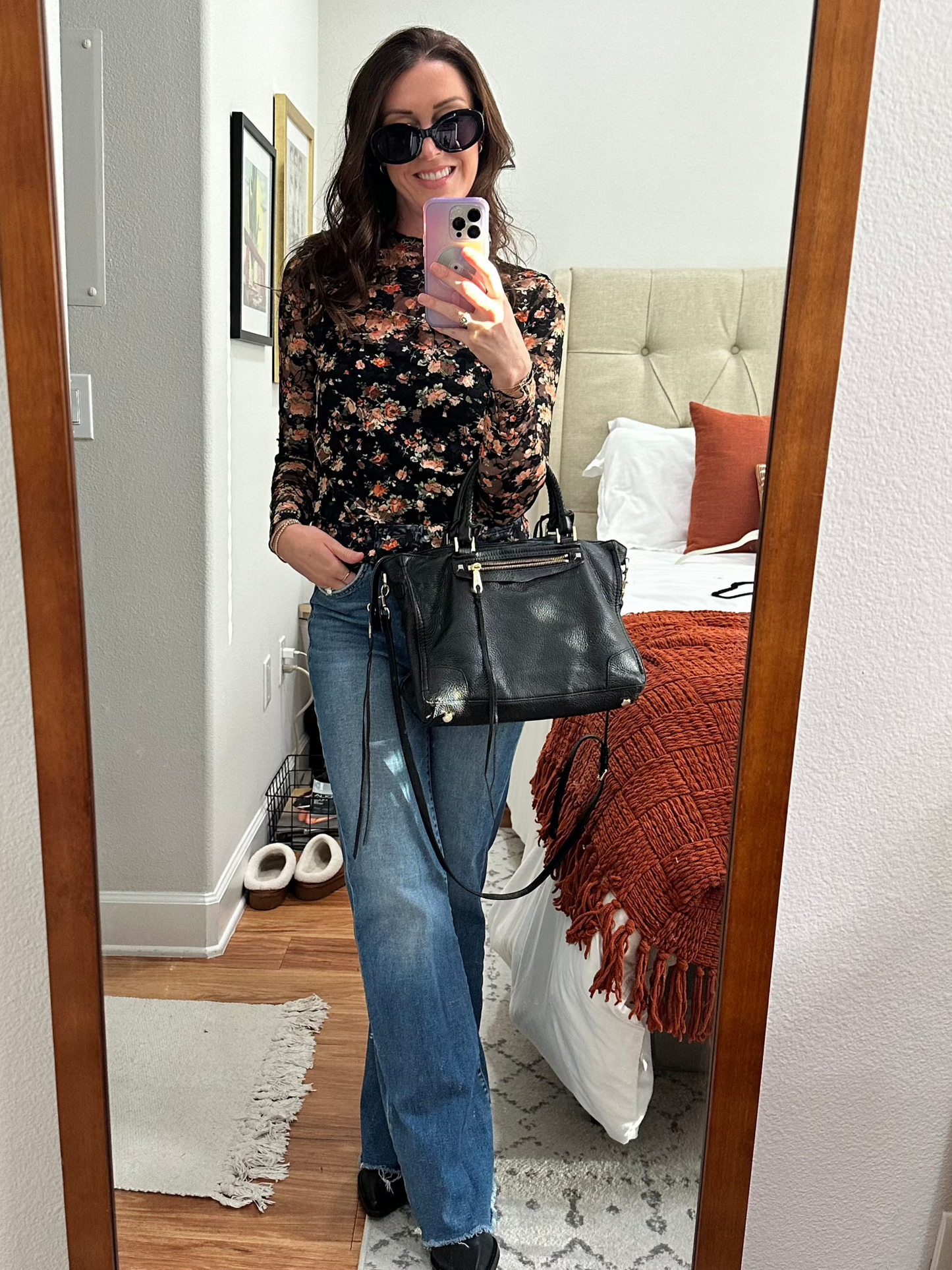 Rose Floral Mesh Long Sleeve Top