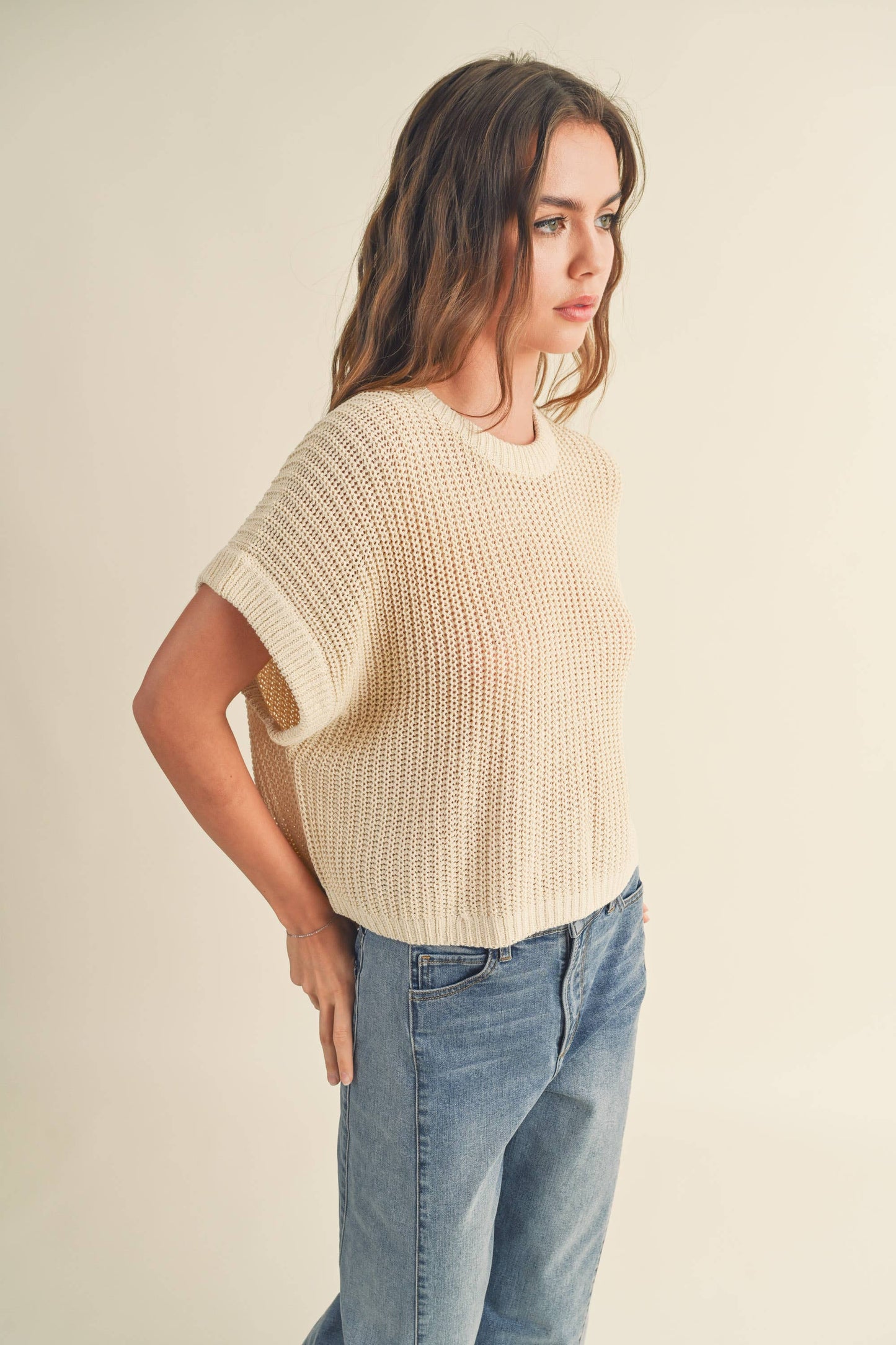 Dolman Sleeve Knit Short Sleeve Top