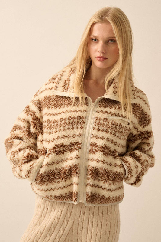 Alpine Print Sherpa Fleece Jacket