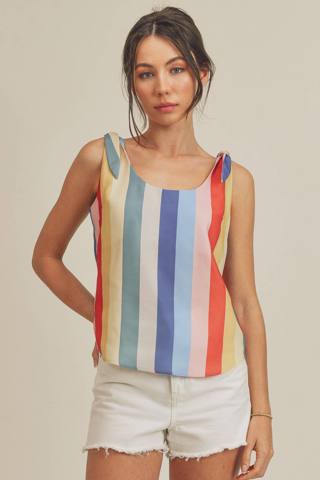 Rainbow Stripe Tie Shoulder Tank