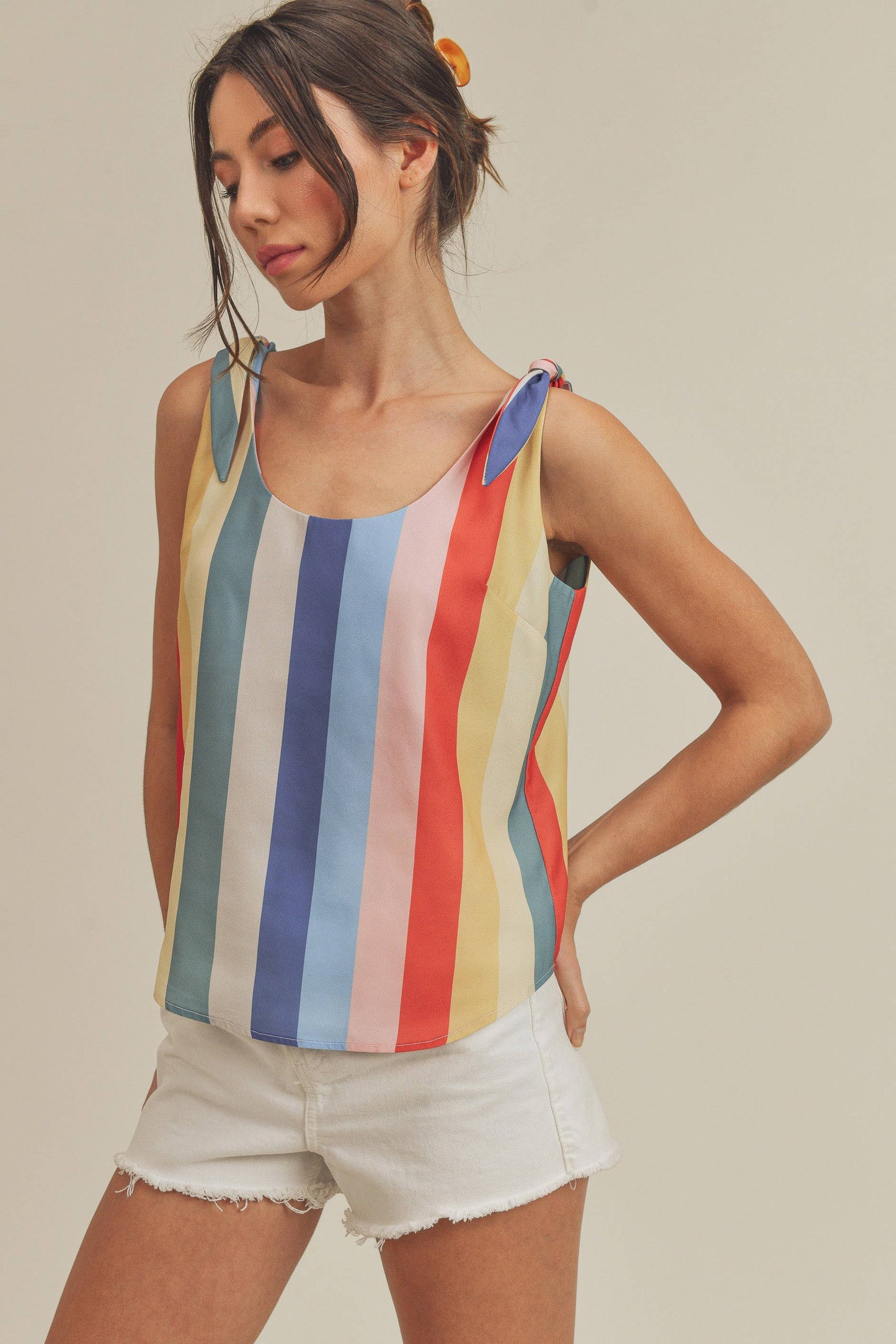 Rainbow Stripe Tie Shoulder Tank