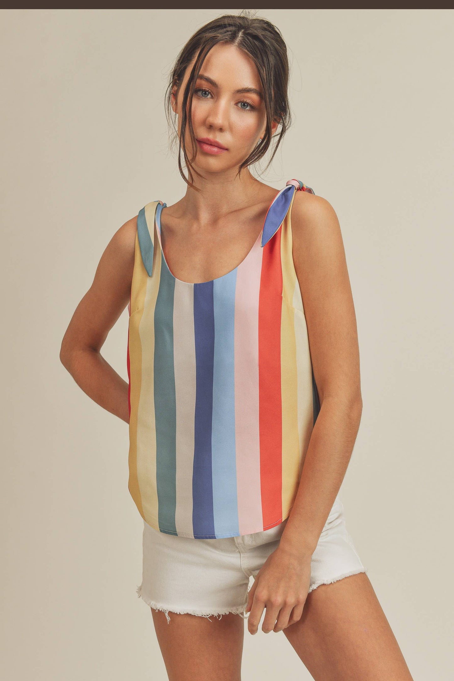 Rainbow Stripe Tie Shoulder Tank