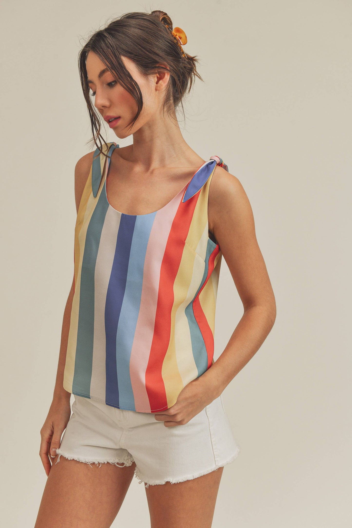 Rainbow Stripe Tie Shoulder Tank