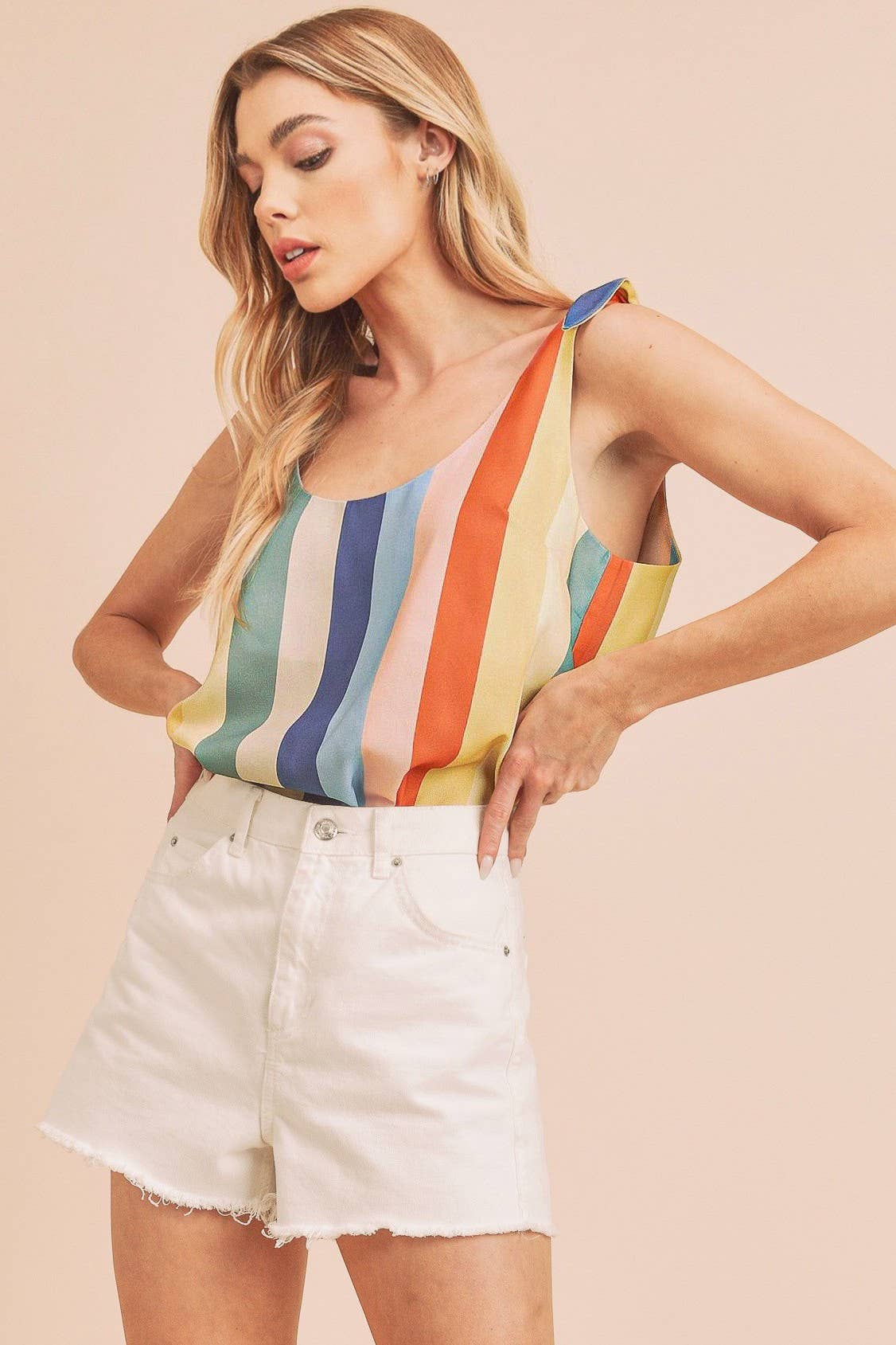 Rainbow Stripe Tie Shoulder Tank