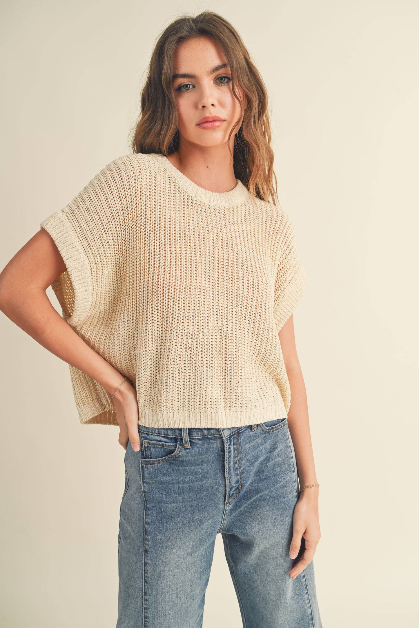 Dolman Sleeve Knit Short Sleeve Top